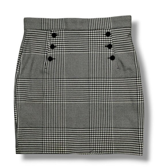 H&M Skirt Metal Back Zipper Classic Black White Houndstooth Plaid Above Knee 12 - Picture 2 of 16
